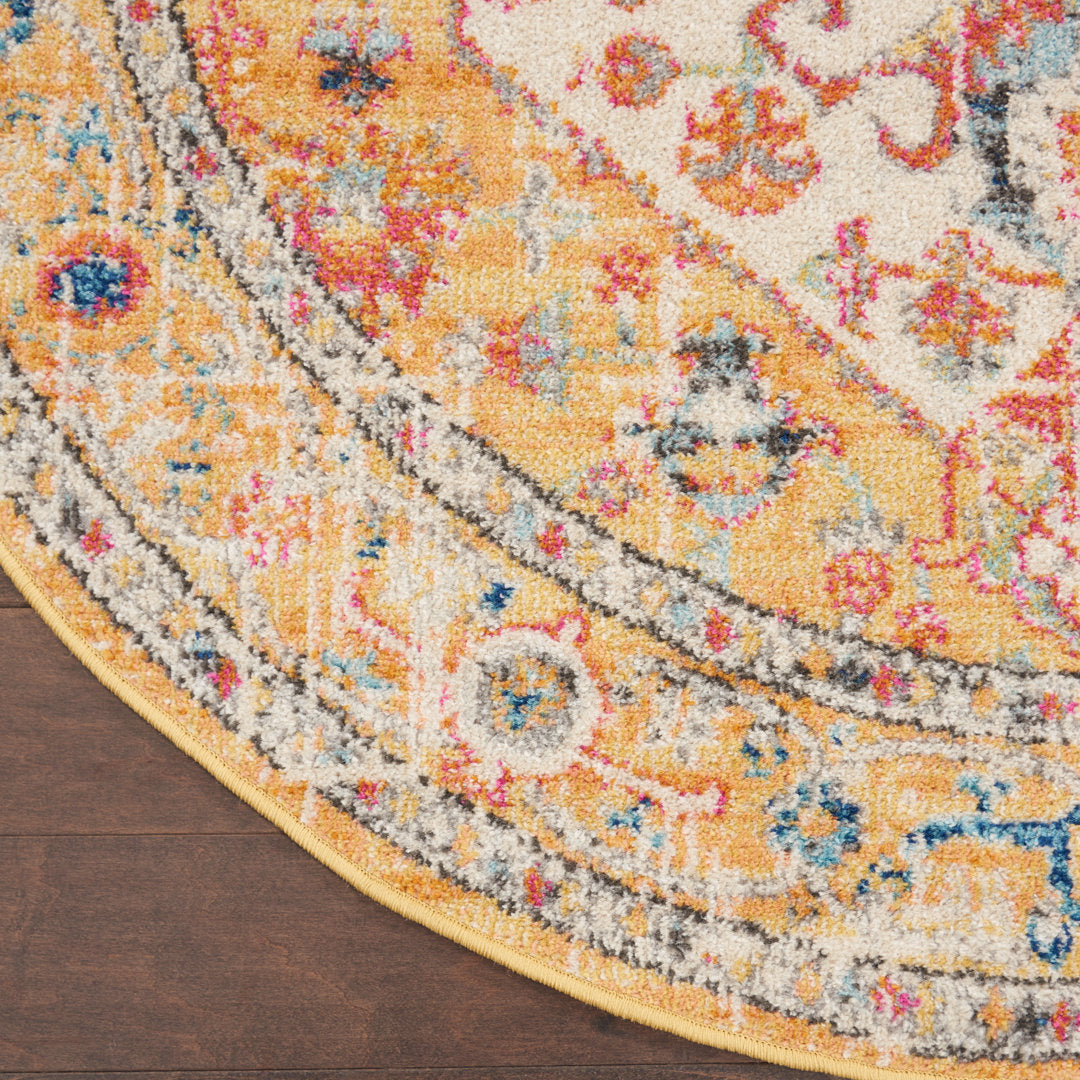 Baylee Oriental Yellow/Ivory Area Rug Kelly Clarkson Home Rug Size: Round 5'3"