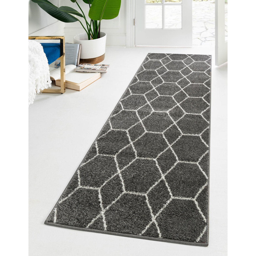 Debrodie Geometric Dark Gray Area Rug George Oliver Rug Size: Runner 2' x 6'1"