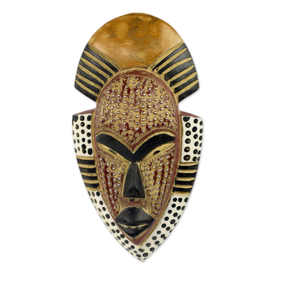 Happiness Hand Carved West African Sese Wood Wall Decor Mask World Menagerie