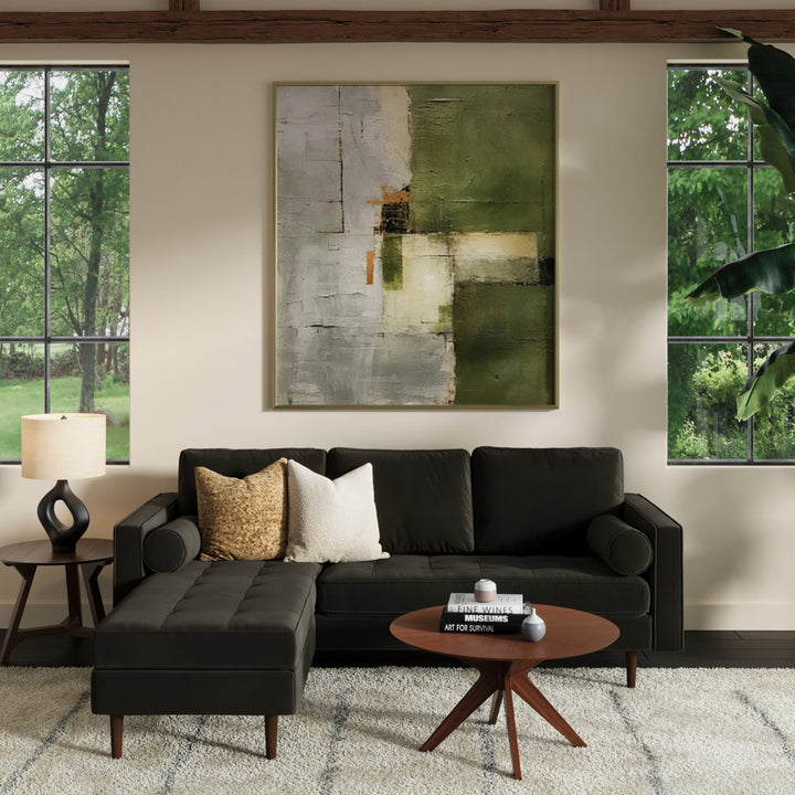 Geo 84" Wide Reversible Sofa and Chaise AllModern Body Fabric: Bella Smoke Performance Velvet