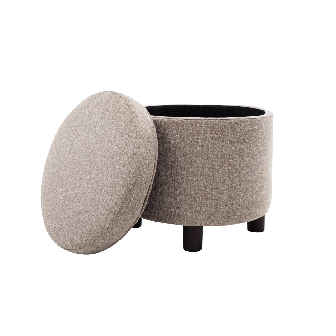 Amoret 19" Wide Round Storage Ottoman Andover Mills™ Upholstery Color: Light Brown