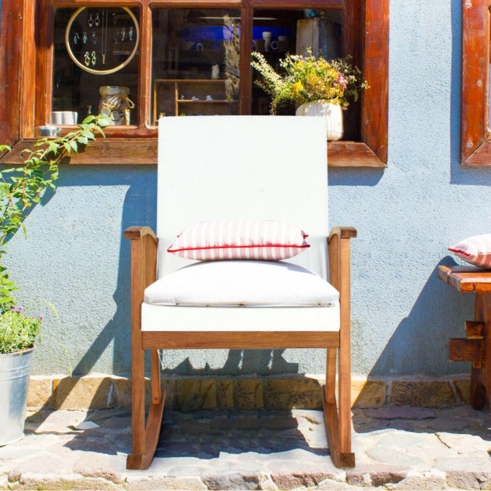 Grindstaff Patio Wooden Rocking Chair Lawn Garden Outdoor W/ Armrest Cushion Red Barrel Studio®