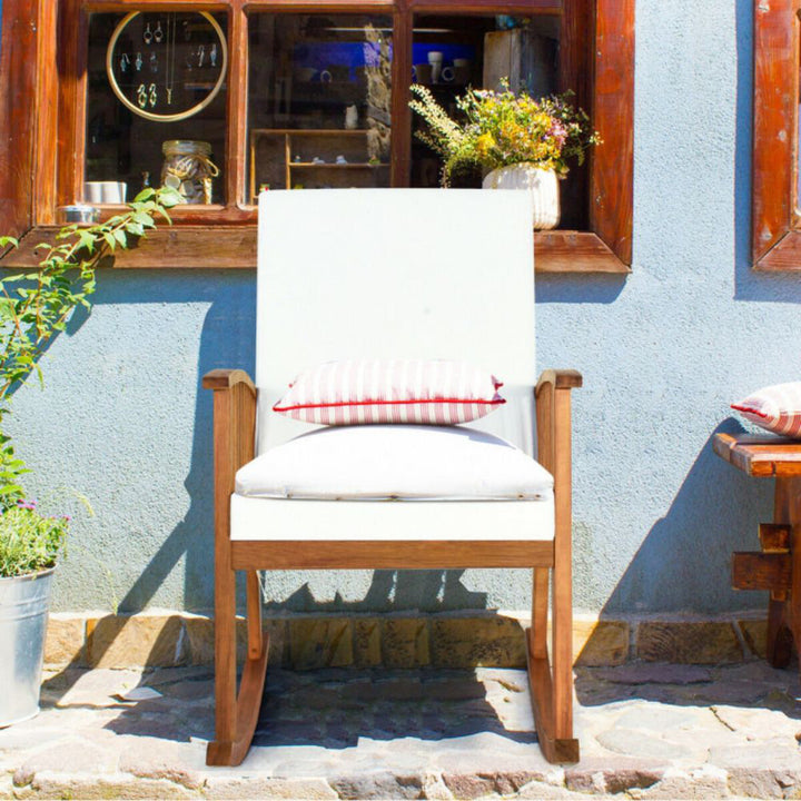 Grindstaff Patio Wooden Rocking Chair Lawn Garden Outdoor W/ Armrest Cushion Red Barrel Studio®