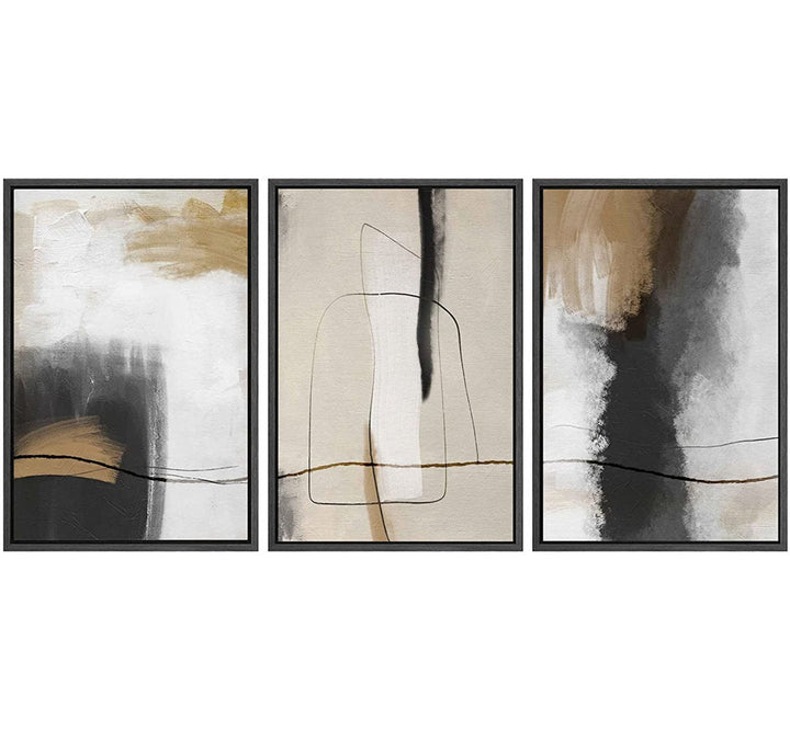 Grunge Abstract Paint Stroke Effect Tan Gray Neutral Organic Modern Pictures Framed Canvas Abstract Living Room Wall Art Painting Print IDEA4WALL Size: 36" H x 72" W Format: Black Plastic Framed
