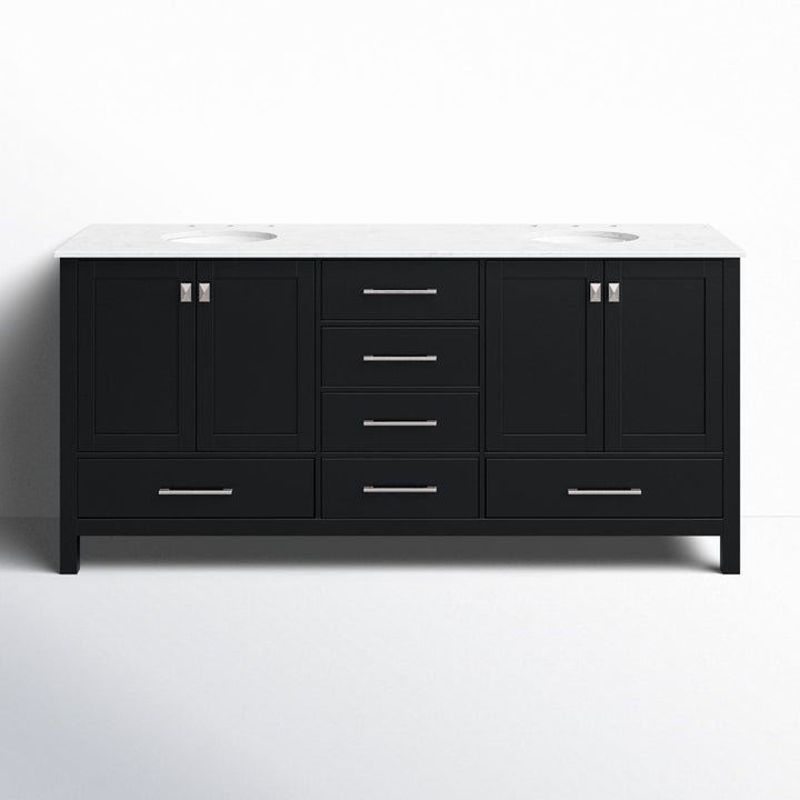 Bagdai 72" Wide Bathroom Vanity Set Wade Logan® Base Finish: Black, Top Finish: Calacatta Quartz