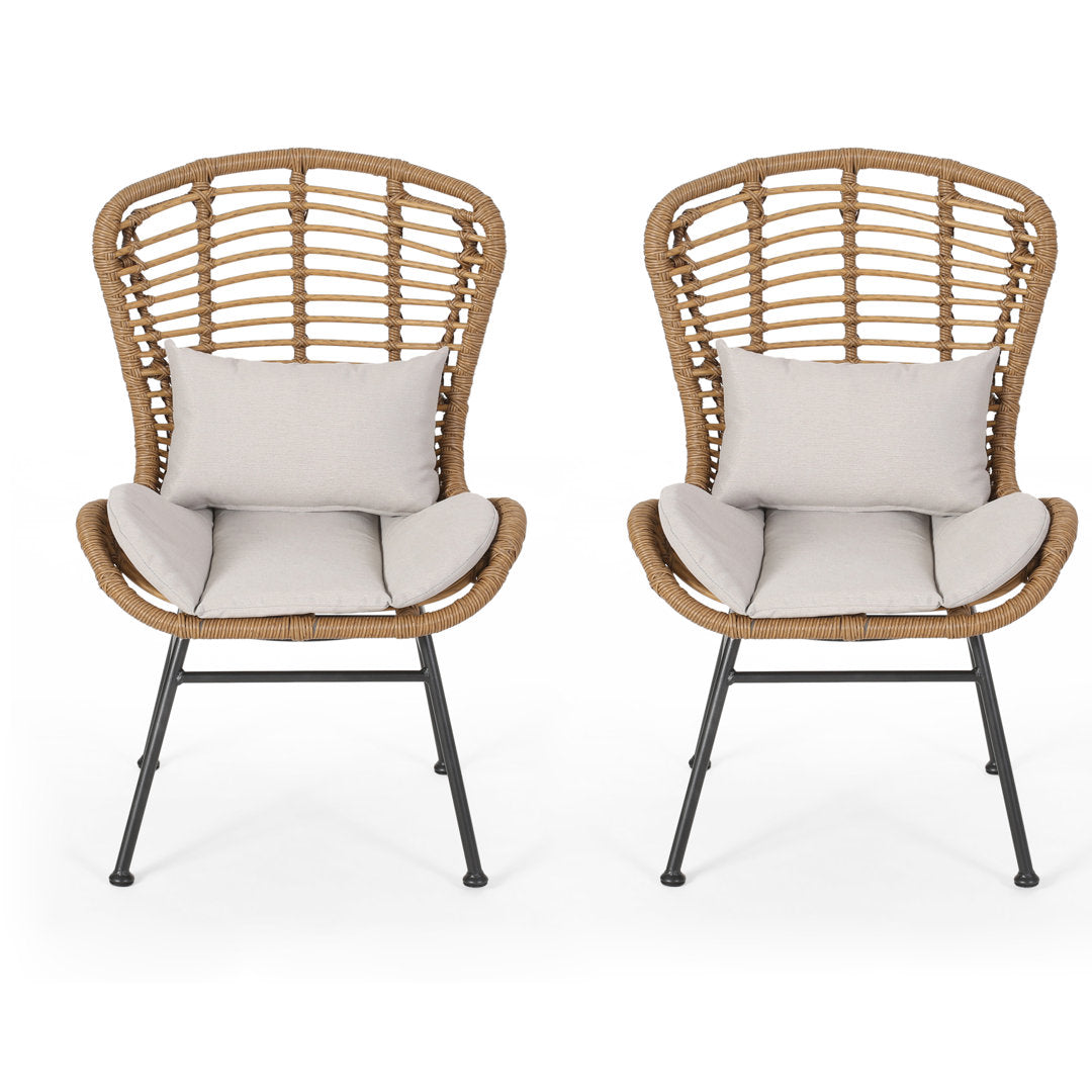 Frazer Patio Chair with Cushions (Set of 2) Mistana™ Frame Color: Light Brown Frame, Cushion Color: Beige