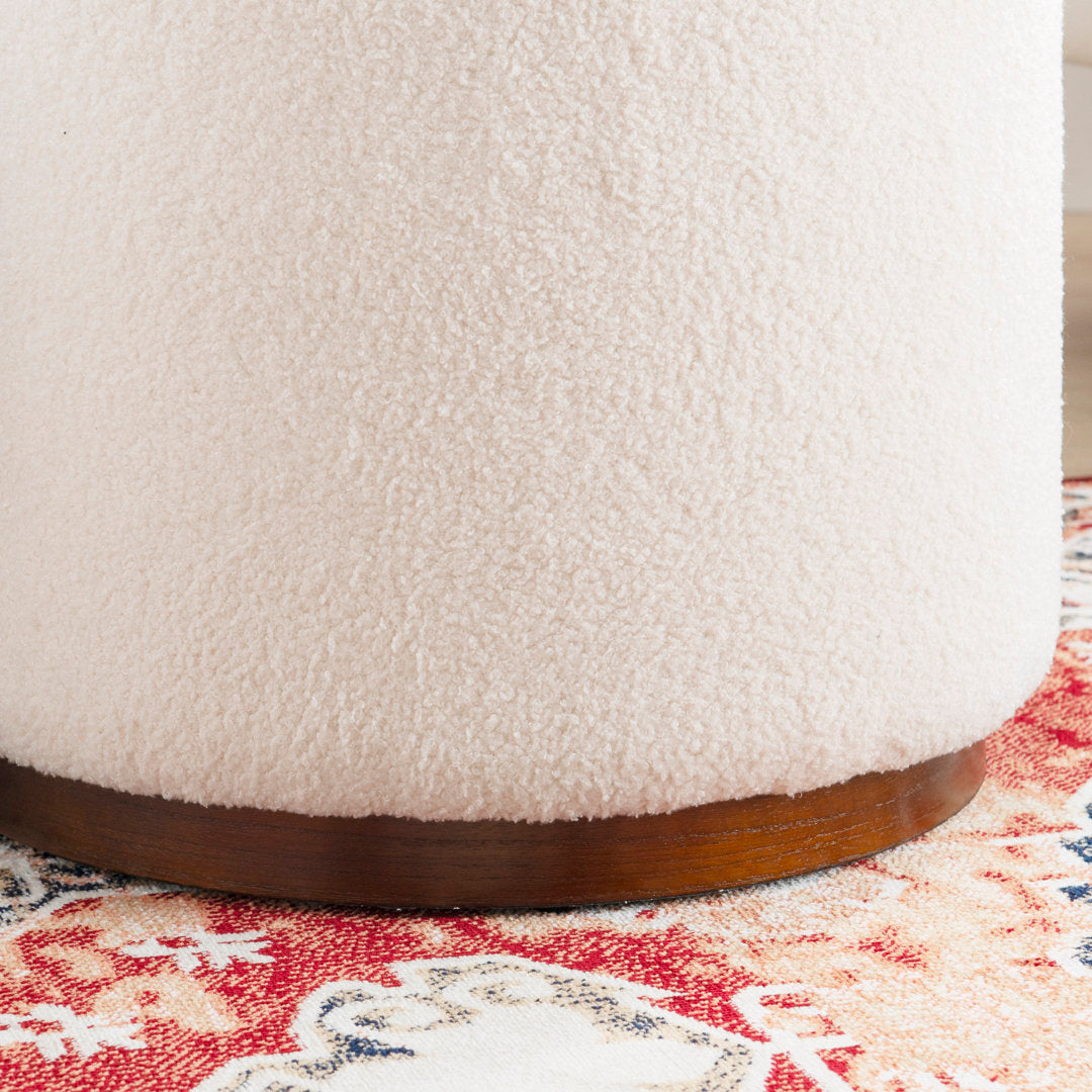 Thurleigh Round Sherpa Ottoman with Storage Lark Manor™ Body Fabric: Natural Sherpa Fabric