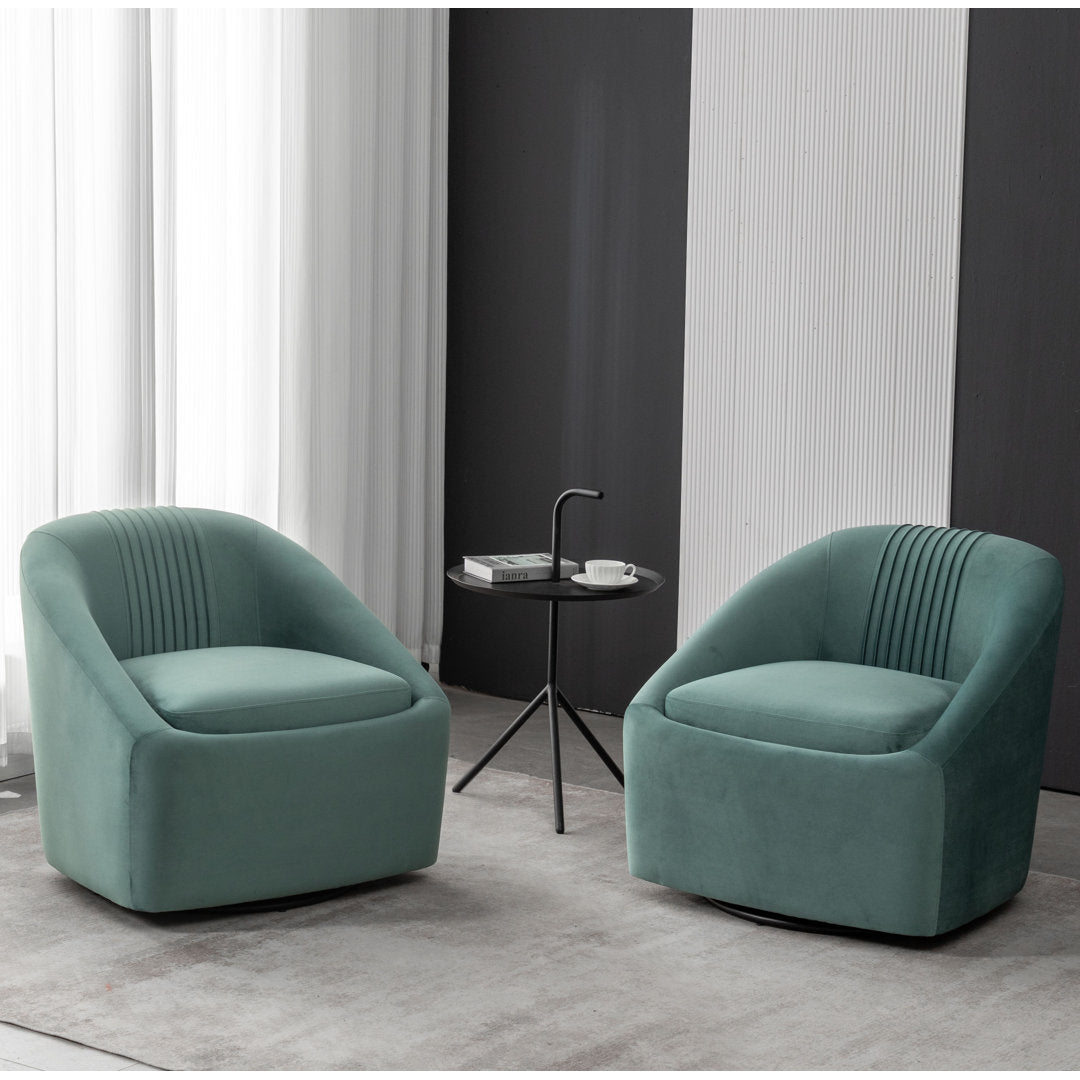 Arrun 28" W Velvet Swivel Barrel Chair (Set of 2) Wade Logan® Fabric: Teal Velvet