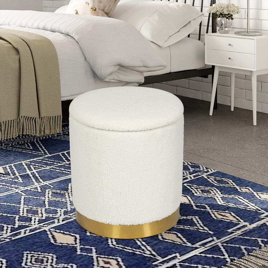 Teddy Fleece Round Ottoman With Stroage Mercer41 Body Fabric: Off-White Faux Fur