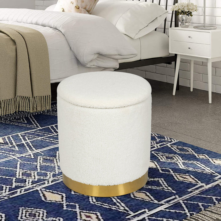 Teddy Fleece Round Ottoman With Stroage Mercer41 Body Fabric: Off-White Faux Fur