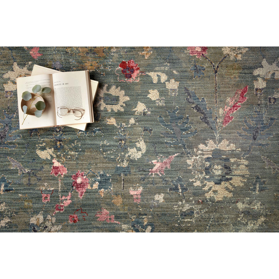 Febbas Oriental Machine Made Power Loom Area Rug in Moss Green Lark Manor™ Rug Size: Rectangle 2'7" x 4'