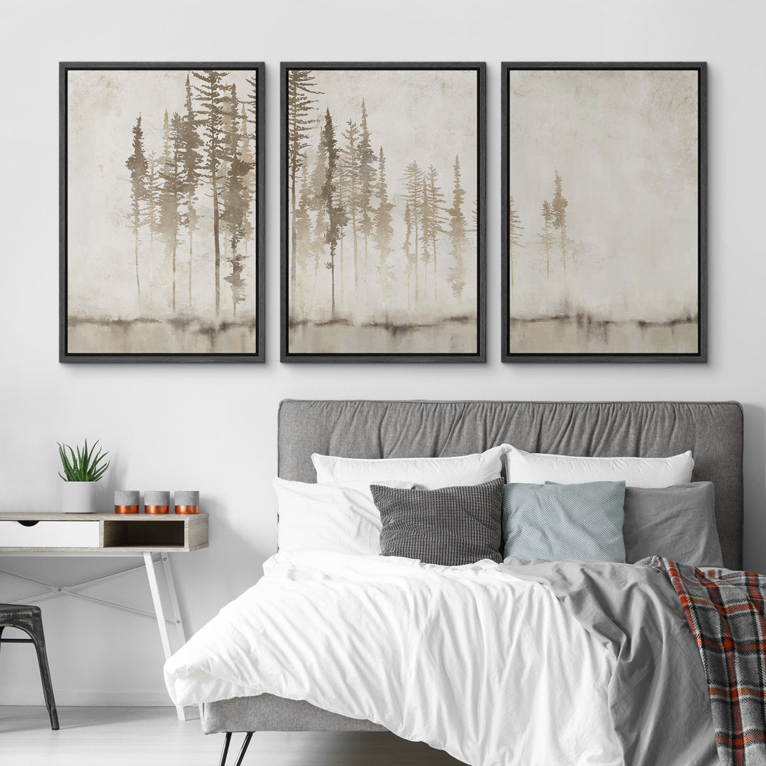 Pastel Abstract Tree Subtle Neutral Modern Rustic Home Decor - Framed Canvas Print Wall Art Work SIGNLEADER Size: 24" H x 48" W Format: Black Framed