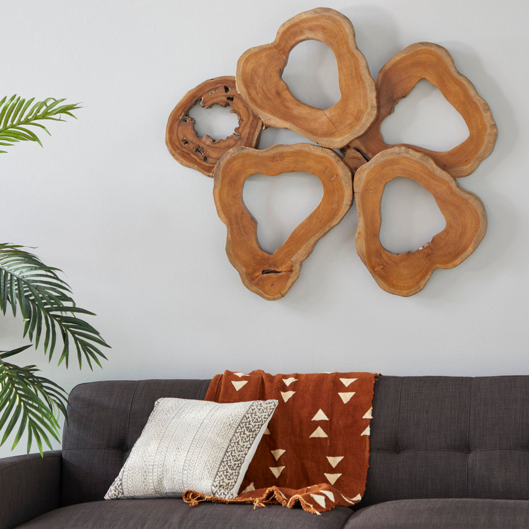 Teak Wood Handmade Live Edge Abstract Brown Wall Decor Loon Peak®