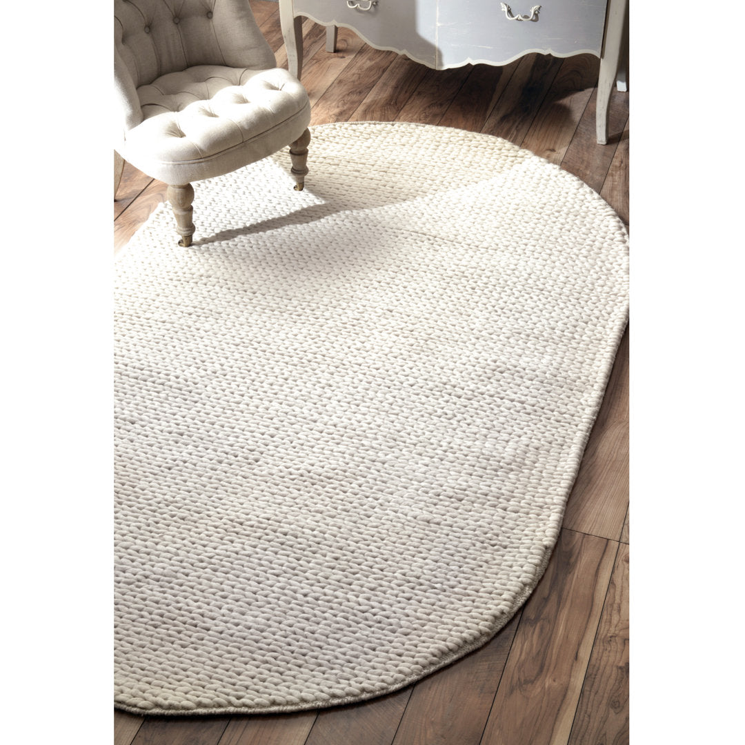 Dunanney Hand Braided Ivory Area Rug Dakota Fields Rug Size: Oval 8' x 10'