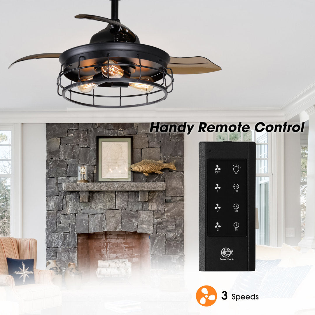 36'' Robichaux 3 - Blade Retractable Blades Ceiling Fan with Remote Control and Light Kit Included Trent Austin Design®