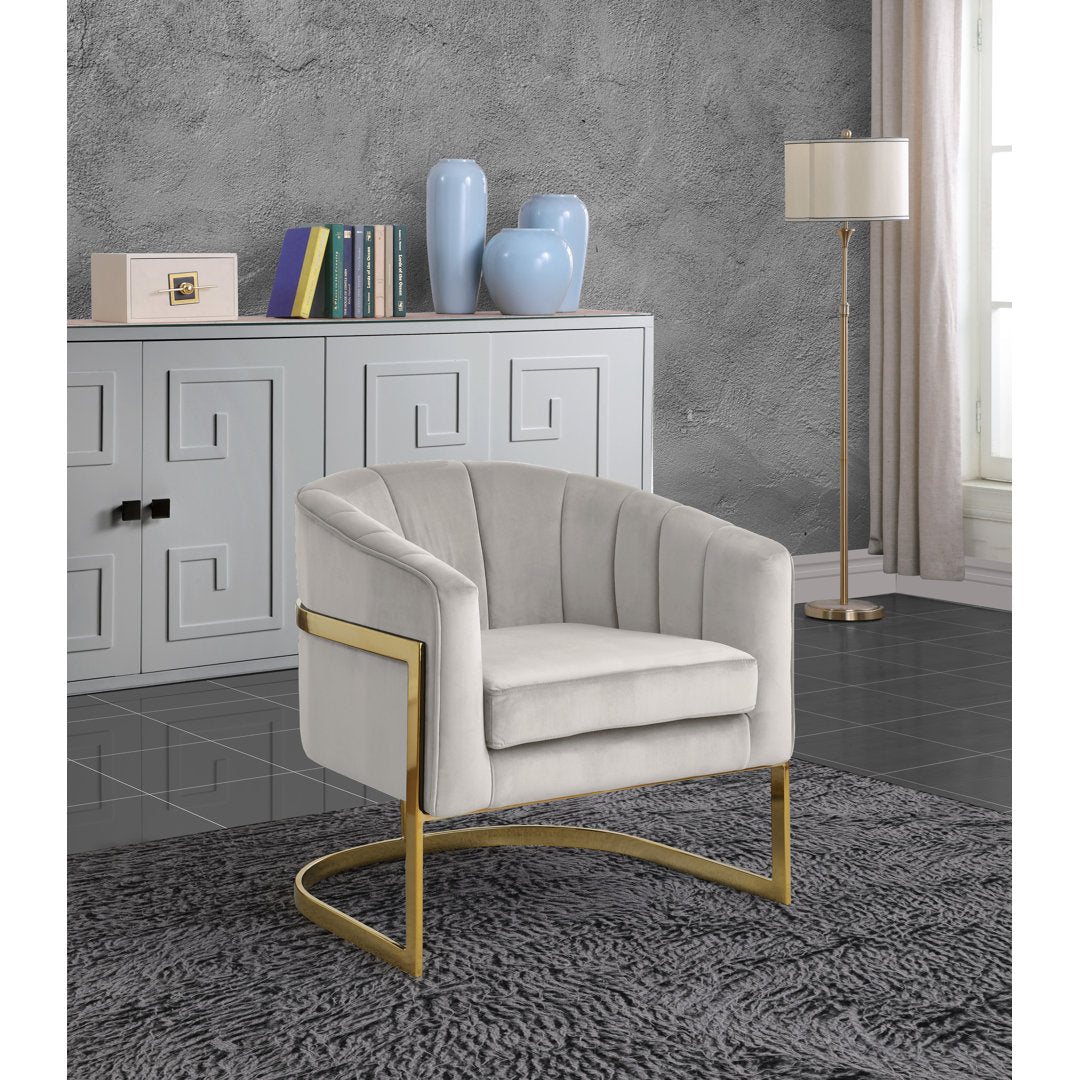 Barnicle 30" Wide Velvet Barrel Chair Everly Quinn Body Fabric: Cream Velvet