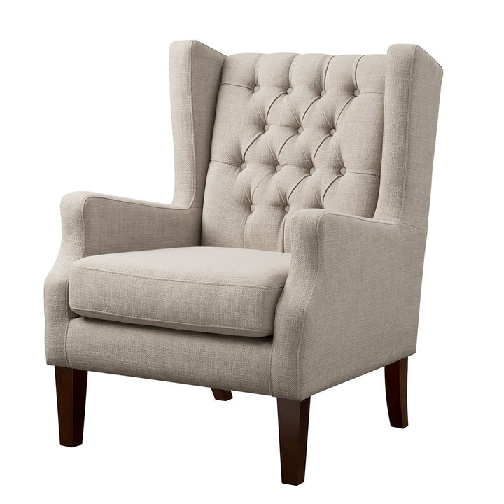 Allis Upholstered Button Tufted Wingback Chair Three Posts™ Upholstery Color: Linen Polyester Blend