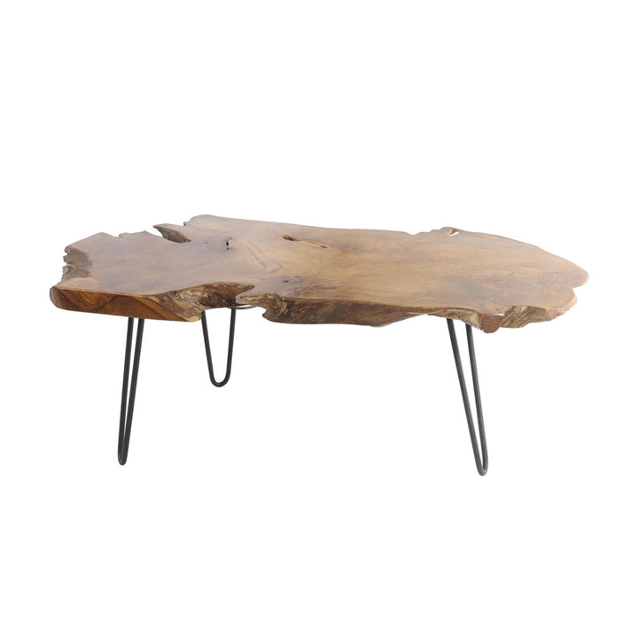 Ashyria Teak Wood Handmade Live Edge Living Room Coffee Table with Black Metal Hairpin Legs Wade Logan® Size: 16.5" H x 24" L x 42.7" W