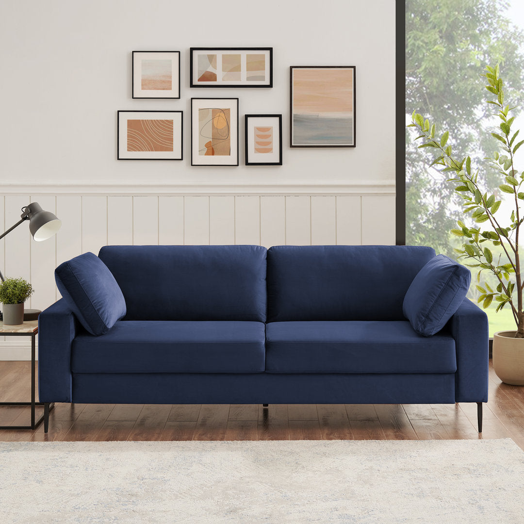 Jeses MINIMORE Modern Style Etta 84.3" Mid-Century Modern Design Sofa Corrigan Studio® Fabric: Dark Blue Velvet