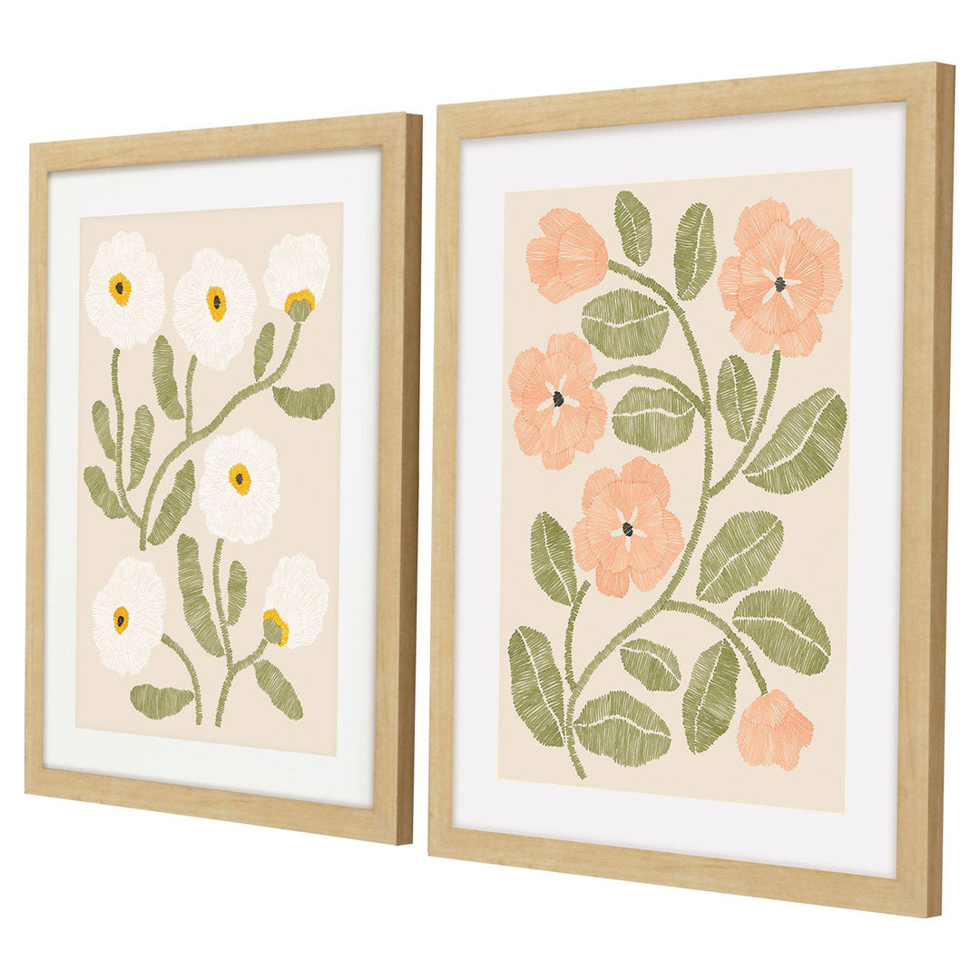 Embroidery Florals B Framed On Print 2 Pieces Print Red Barrel Studio®
