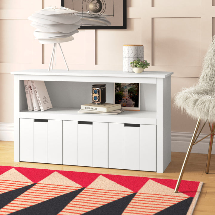Bayze Bookcase with Removable Drawers, White Wade Logan® Wheels: Spinning Wheels