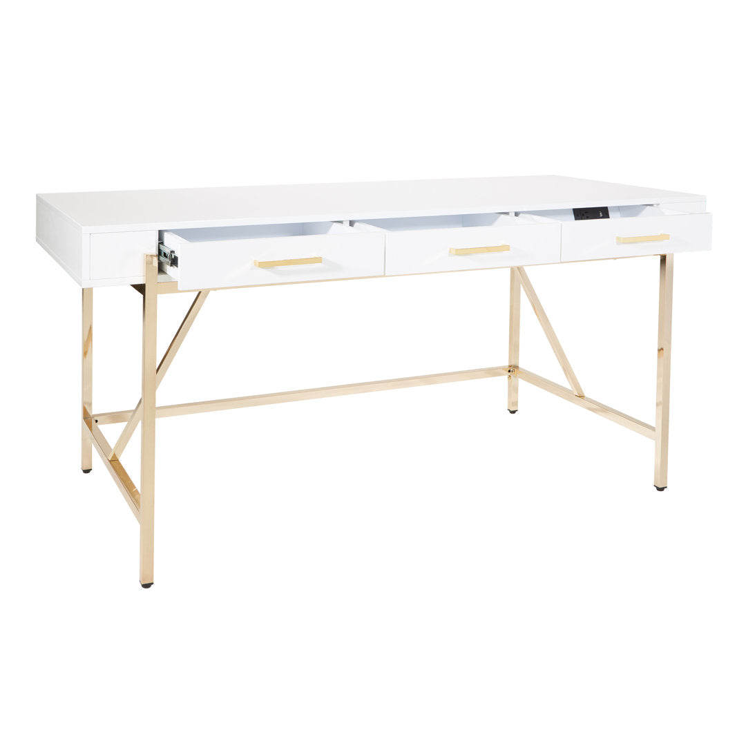 Vallee Desk with Built in Outlets Mercer41 Color: White/Gold