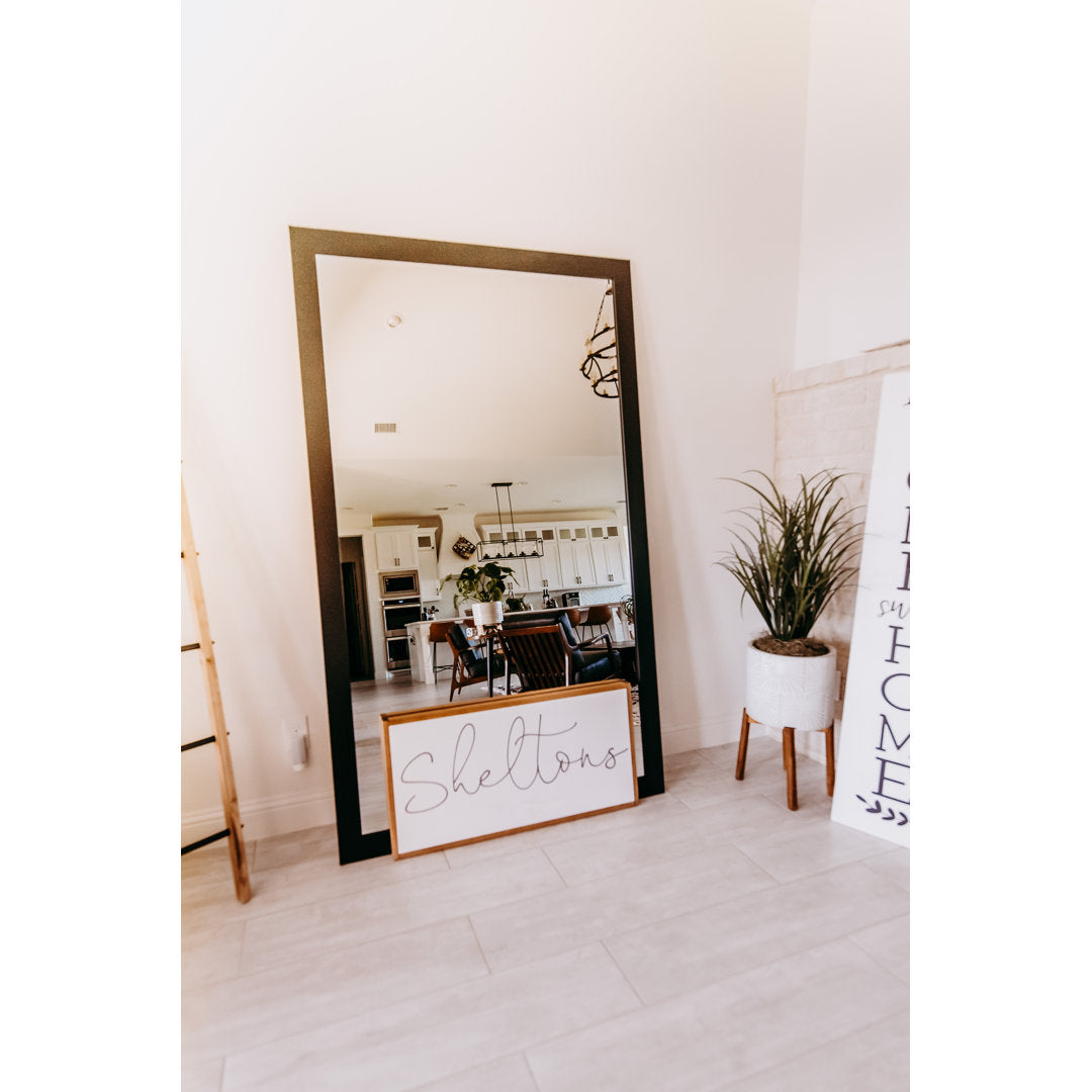 Shmuel Wood Framed with Safety Backing Ideal for Bathroom / Vanity Mirror Wade Logan® Size: 26" x 38" Finish: Black