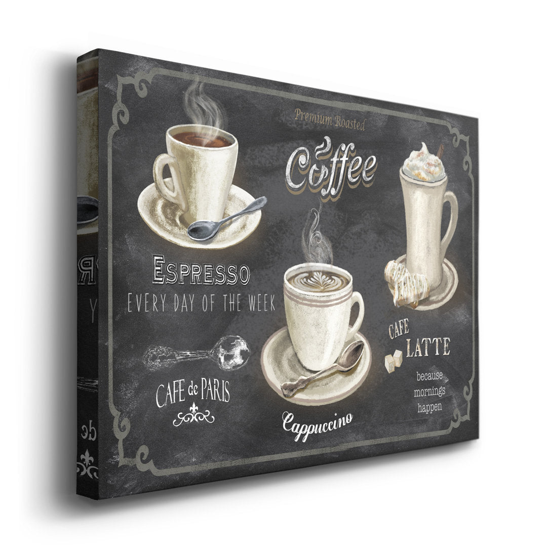 Coffee Trio - Wrapped Canvas Textual Art Print Winston Porter Size: 12" H x 8" W x 1" D