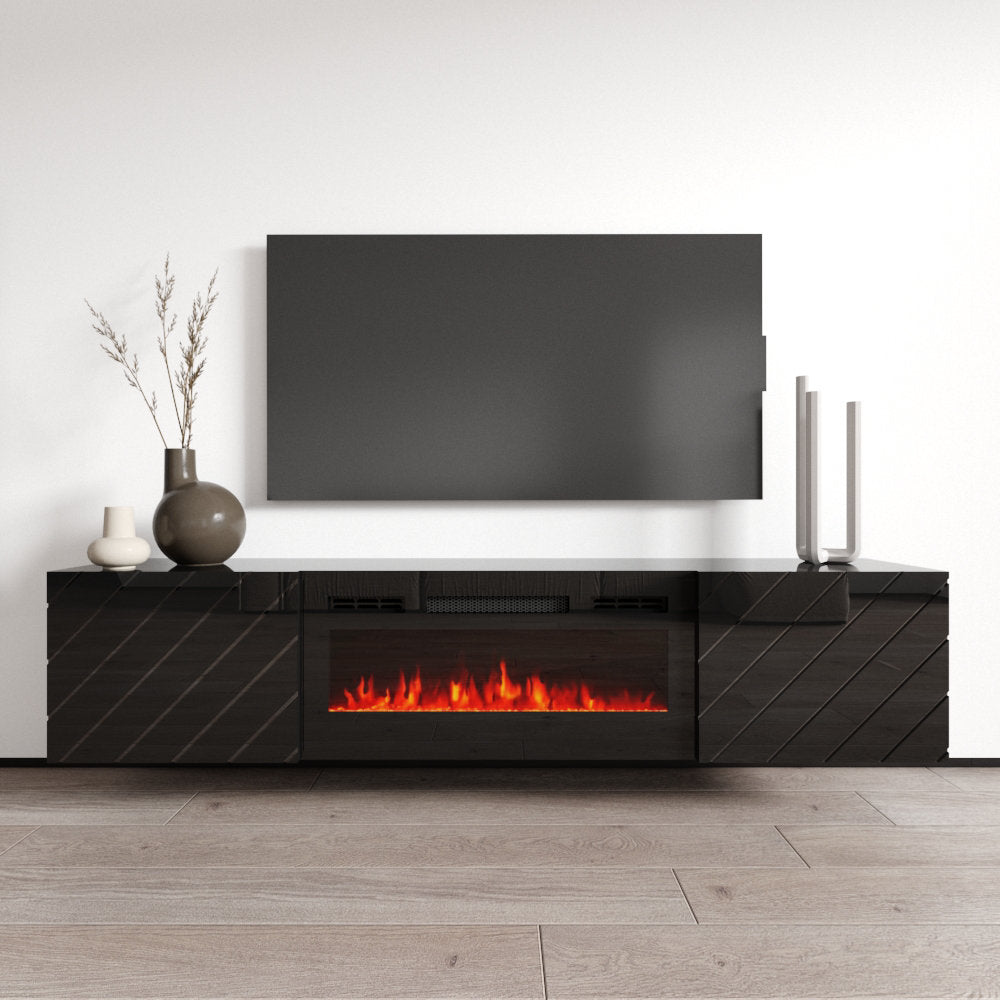 Gofried Floating TV Stand for TVs up to 78" with Electric Fireplace Included Ivy Bronx Color: Black