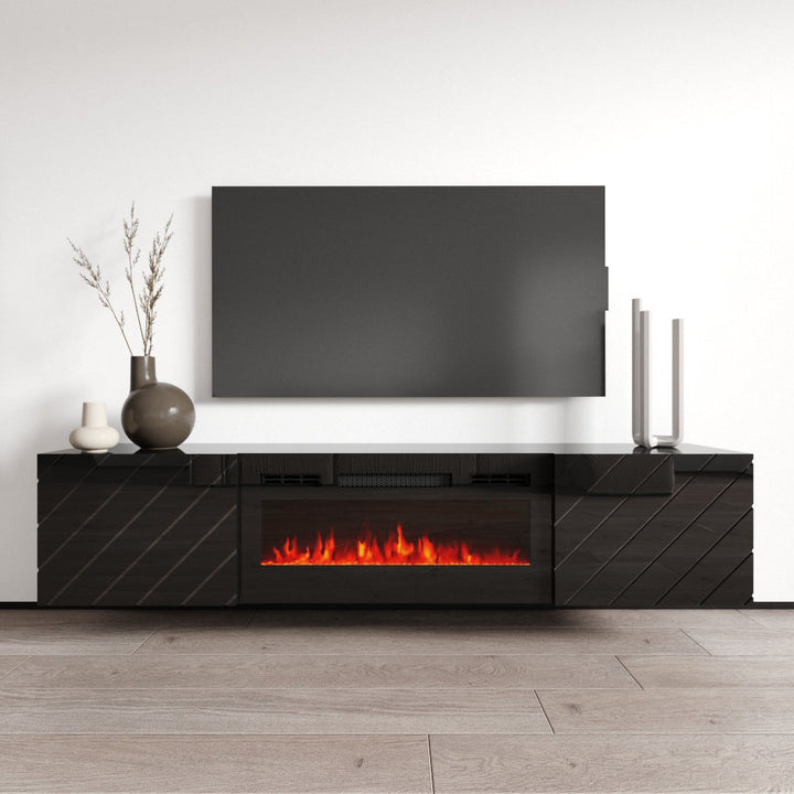 Gofried Floating TV Stand for TVs up to 78" with Electric Fireplace Included Ivy Bronx Color: Black
