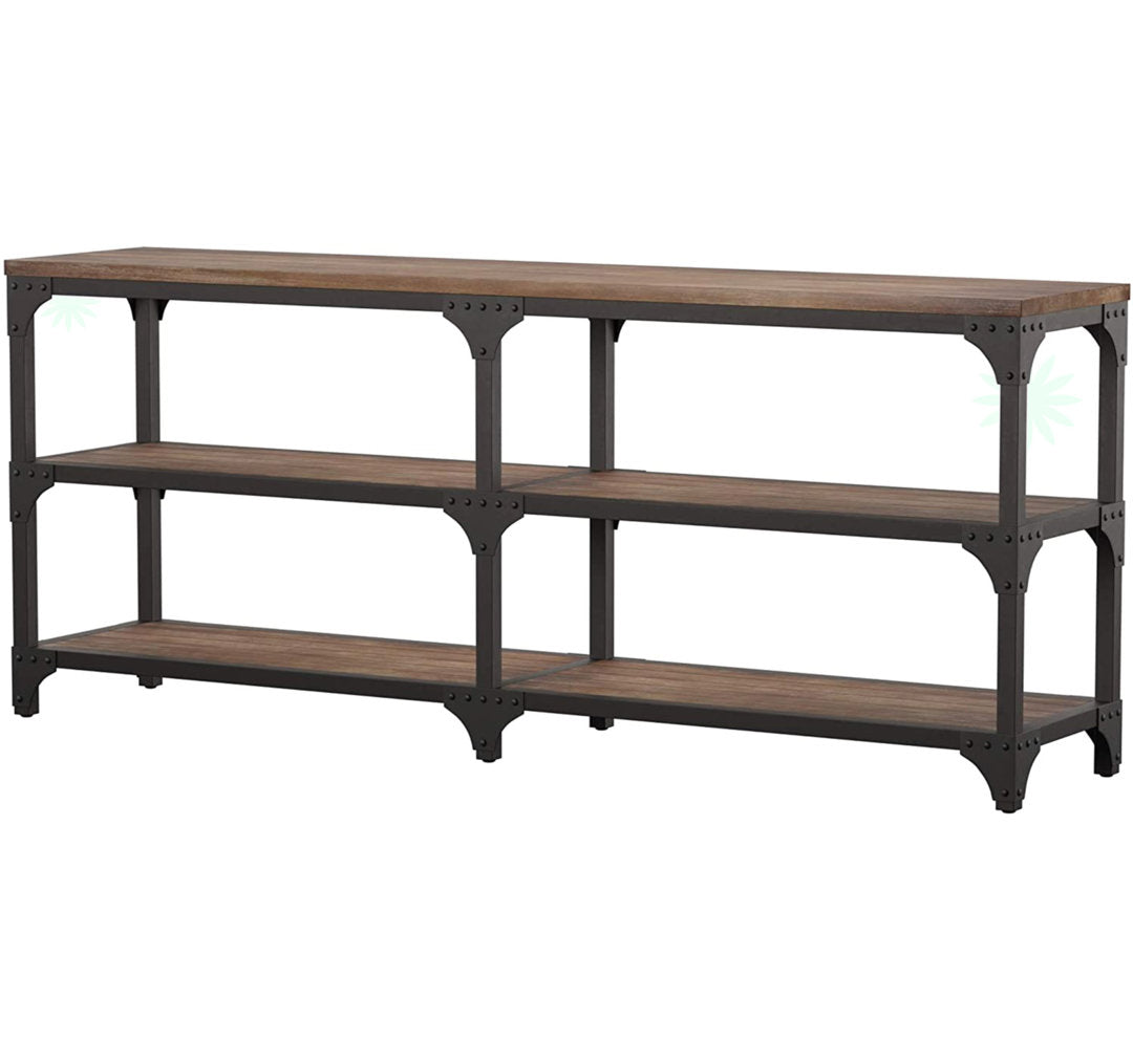 Neligh Industrial 72"L Rectangular Console Table in Weathered Oak & Antique Silver Greyleigh™