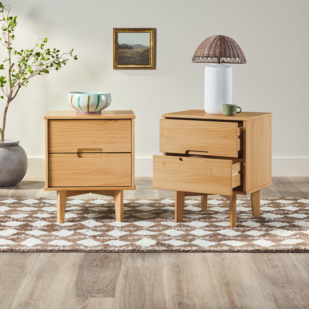 Aizlyn Mid-Century Modern Solid Wood Groove-Handle Nightstands (Set of 2) Wade Logan® Color: Natural Pine