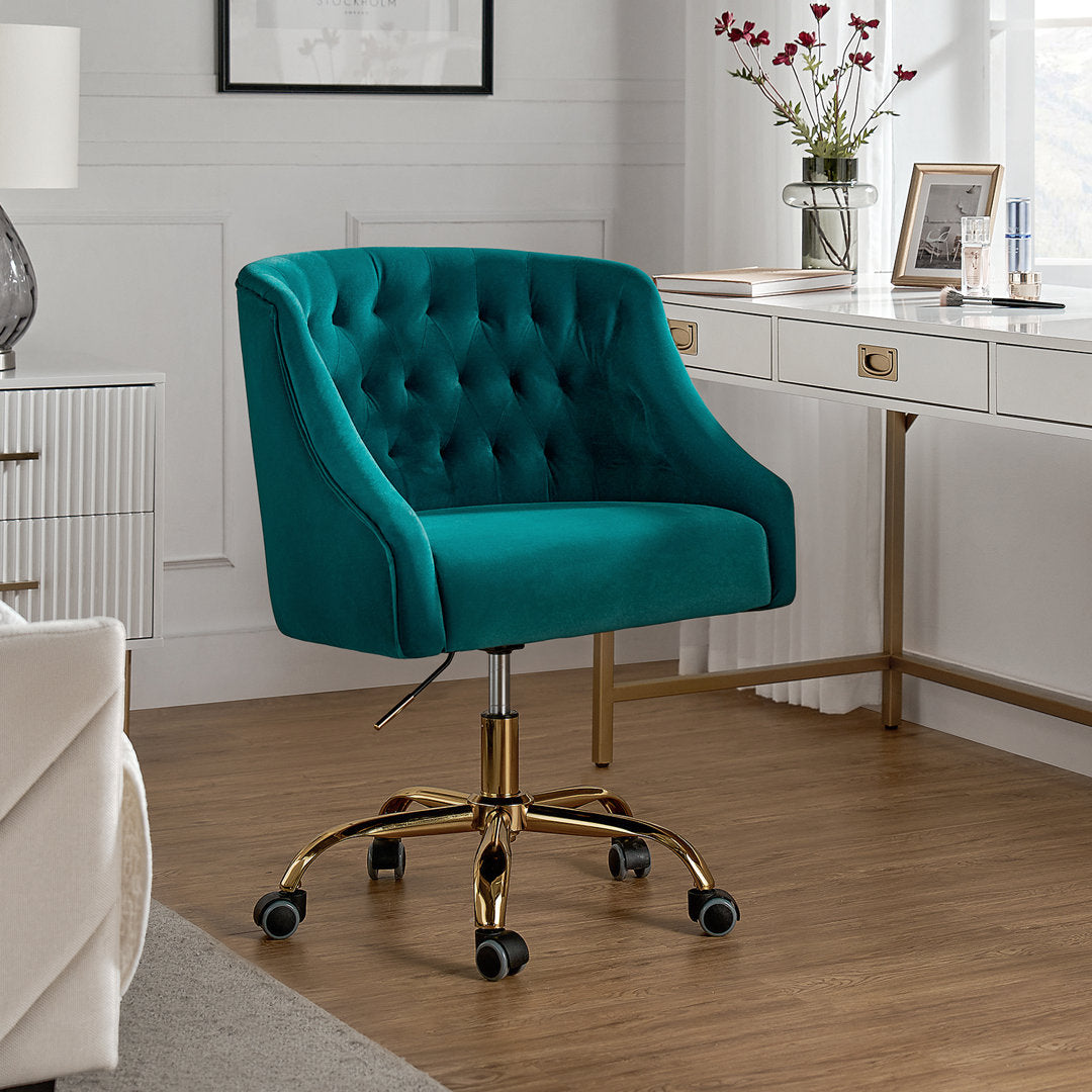 Louise 35.5'' H Velvet Hand-Curated Task Chair with Button Tufted Kelly Clarkson Home Upholstery Color: Turquoise Velvet
