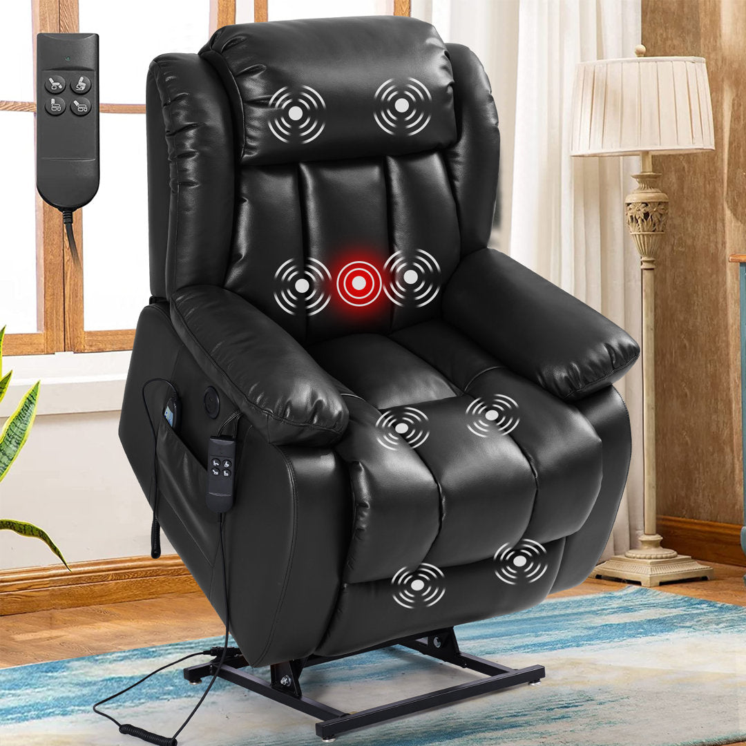 40.1'' Wide Dual Motor Genuine Leather Power Lift Assist Standard Recliner with Massager Latitude Run® Body Fabric: Black Genuine Leather