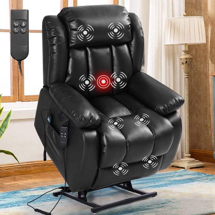 40.1'' Wide Dual Motor Genuine Leather Power Lift Assist Standard Recliner with Massager Latitude Run® Body Fabric: Black Genuine Leather