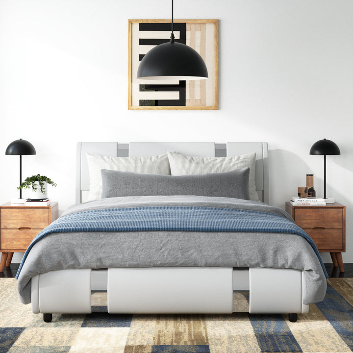 Conshohocken Low Profile Modern Leather Upholstered Platform Bed Frame with Adjustable Headboard Wade Logan® Color: White Size: Queen