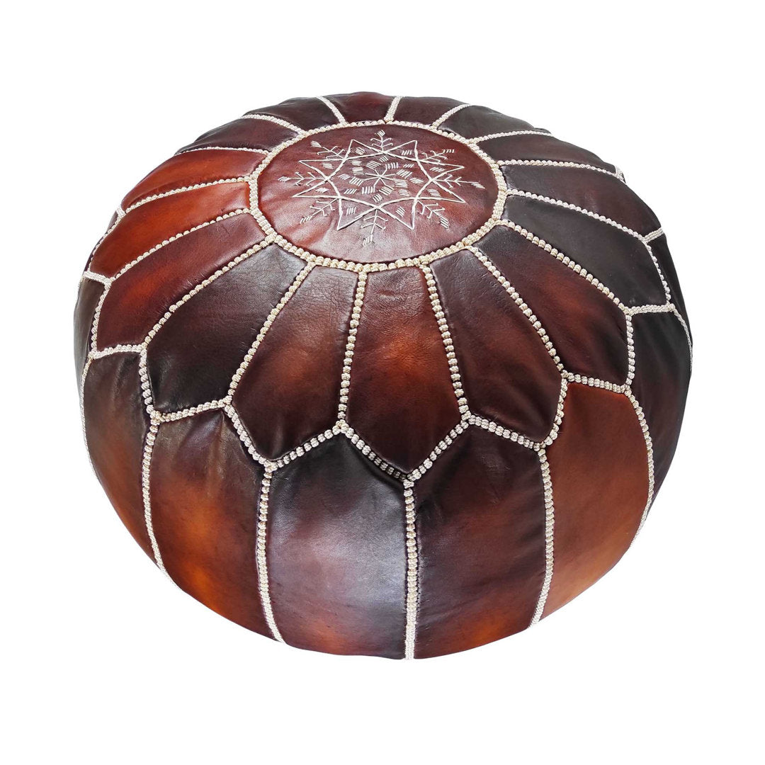 Handmade Moroccan Genuine Leather Ottoman Red Barrel Studio® Leather Type: Tobacco Brown Genuine Leather
