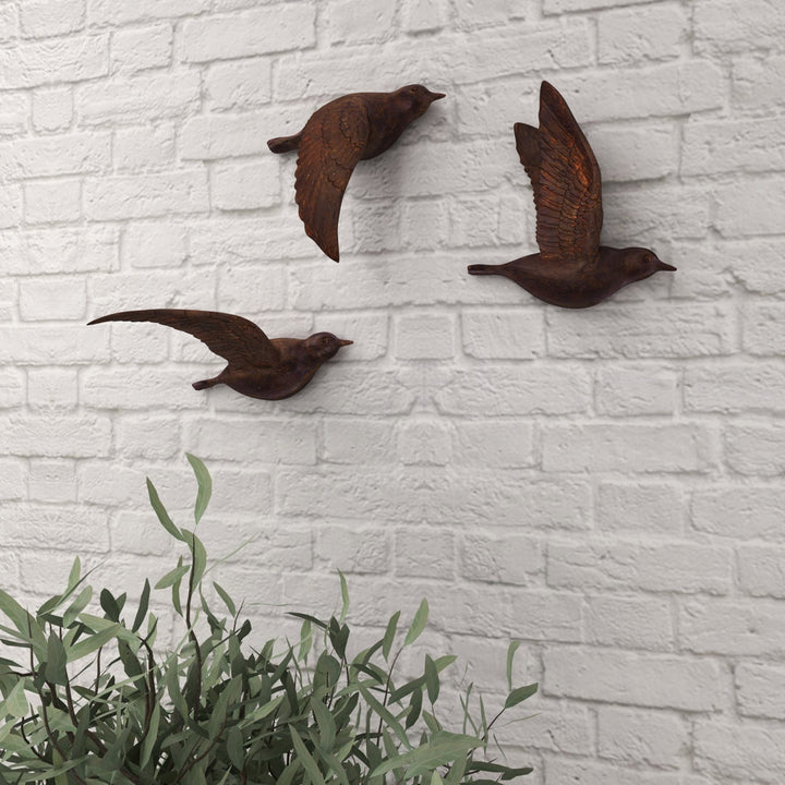 3 Piece Brown Polystone Metallic 3D Sculpted Bird Wall Decor Set Breakwater Bay