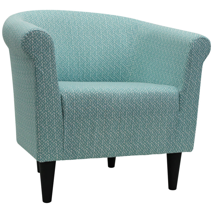 Liam 31.5" W Barrel Chair Zipcode Design™ Fabric OR Leather Type: Light Teal Blue/White Microfiber/Microsuede