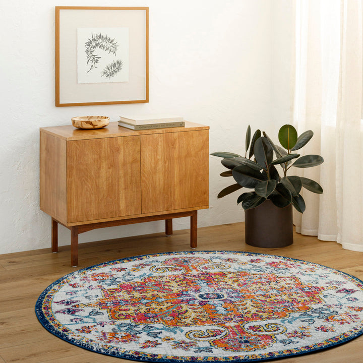 Hillsby Oriental Blue/Orange Area Rug Mistana™ Rug Size: Round 10'