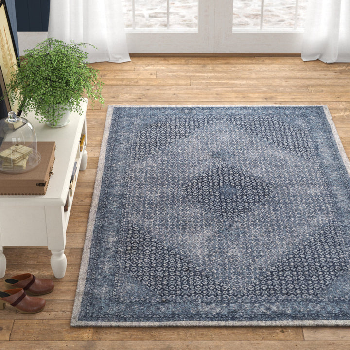 Emette Oriental Handmade Wool Area Rug in Dark Blue Bungalow Rose Rug Size: Rectangle 8'6" x 11'6"