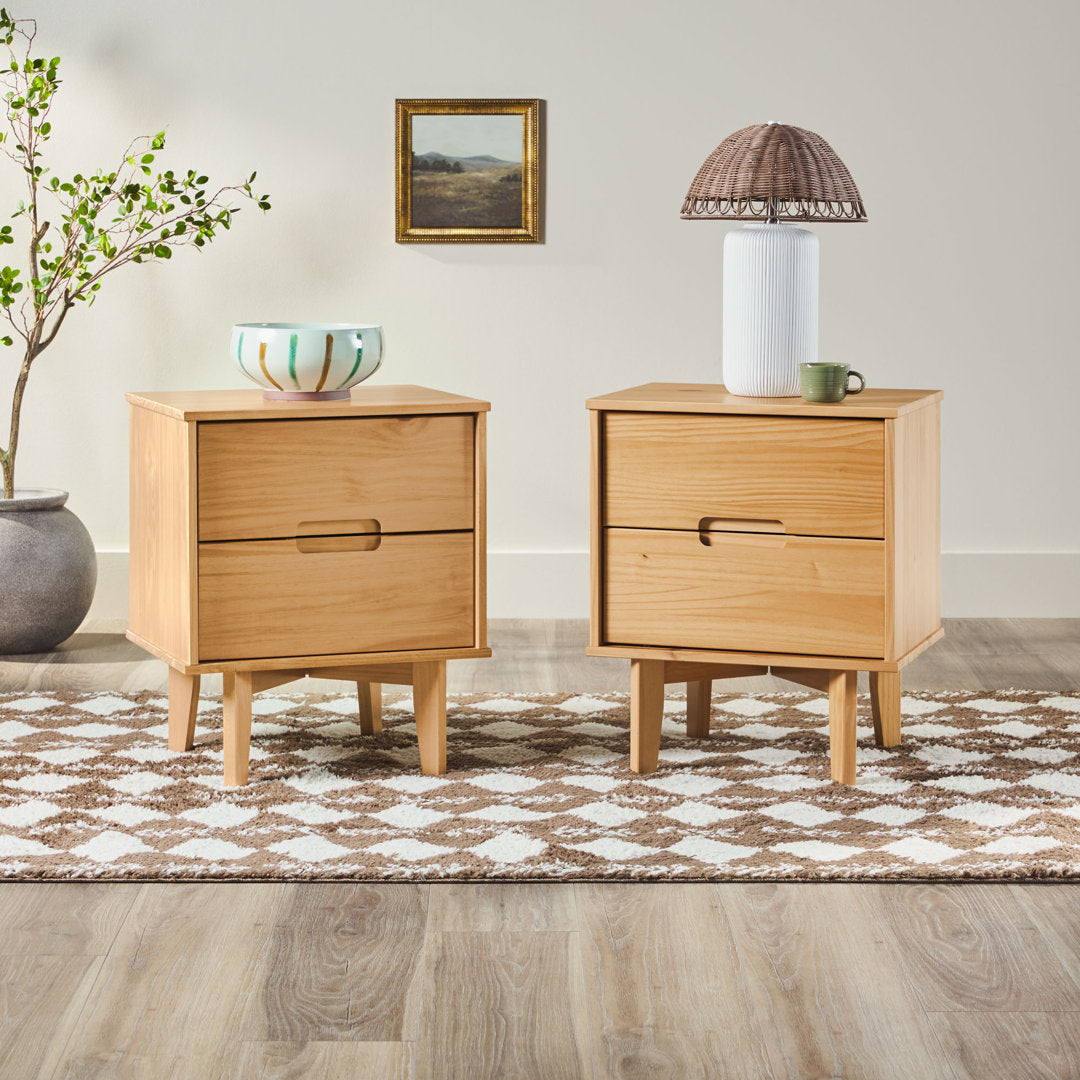 Aizlyn Mid-Century Modern Solid Wood Groove-Handle Nightstands (Set of 2) Wade Logan® Color: Natural Pine