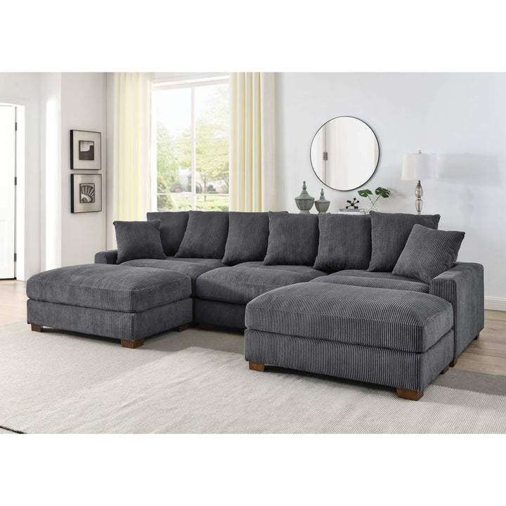 Ashira 126.5" Wide Reversible Modular Corner Sectional with Ottoman Wade Logan® Body Fabric: Gray Corduroy