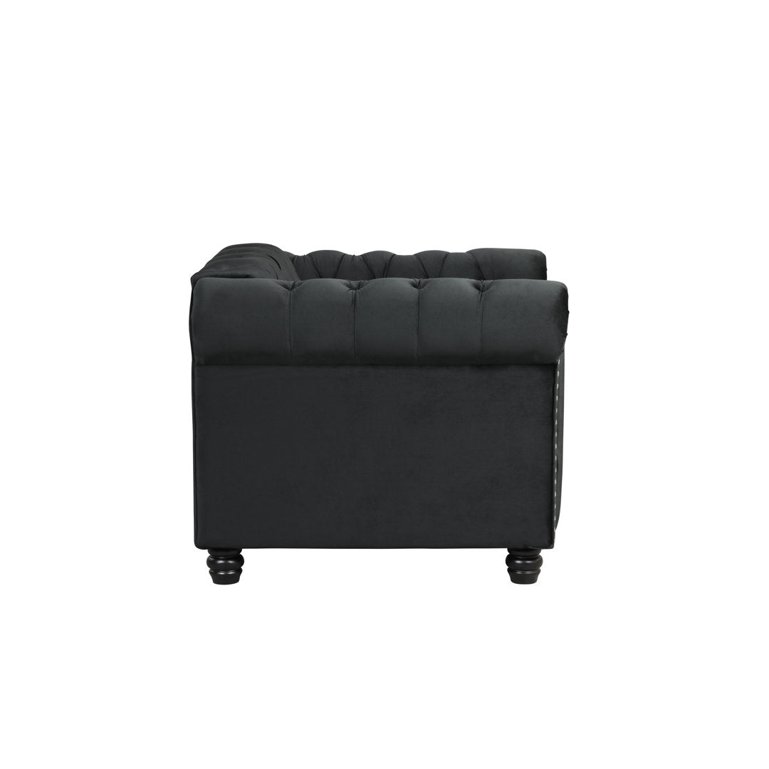 Provence 61" Rolled Arm Chesterfield Loveseat Kelly Clarkson Home Upholstery Color: Black Velvet