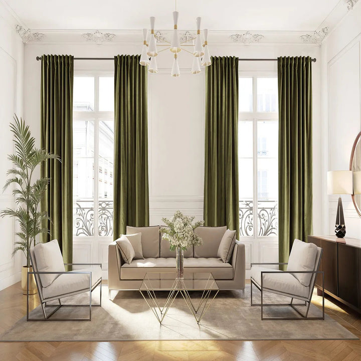 Matte Velvet Extra wide x Extra Long Custom Made Decorative Single Panel Lilijan Home & Curtain Curtain Color: 29 Olive Size per Panel: 100" W x 132" L