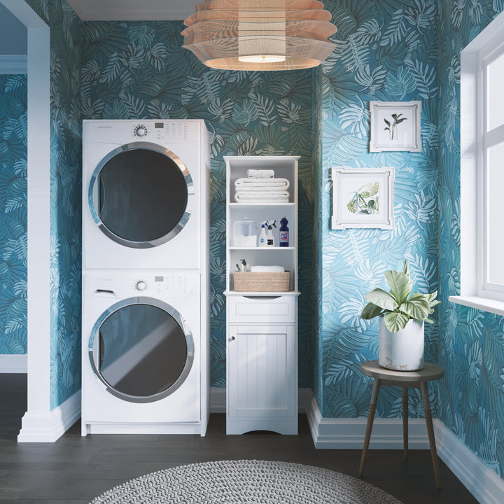 RiverRidge Ashland Tall Bathroom Storage Linen Cabinet and Organizer with Drawer and Shelves RiverRidge Home Finish: White
