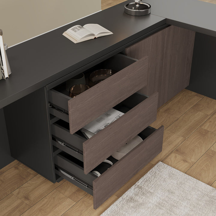 Shelbee Modern Home Office Extendable Desk Up to 135'' with Storage Drawers Latitude Run®