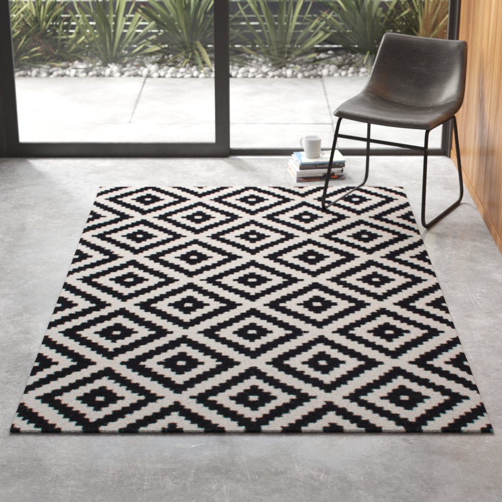 Decca Geometric Handmade Tufted Wool Black/Cream Area Rug George Oliver Rug Size: Rectangle 10' x 13'