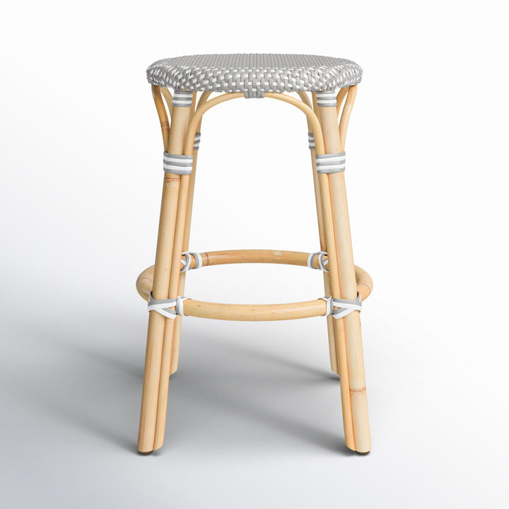 Alastair Bar & Counter Stool Birch Lane™ Color: Gray/White Dot/Natural Rattan Frame Seat Height: Counter Stool (24" Seat Height)