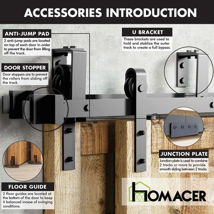Black Rustic Classic Design Double Track Bypass Two Door Barn Door Hardware Kit( Door Not Included） Homacer Track Length: 60 in.